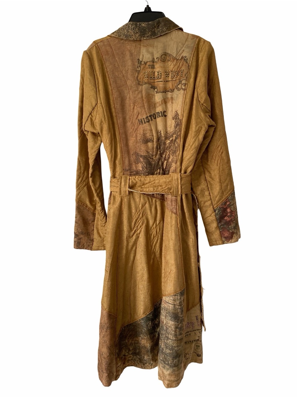 Scissors Paper Rock Vintage Boho Patchwork Trench Coat Tan Embellished Medium - Picture 8 of 11